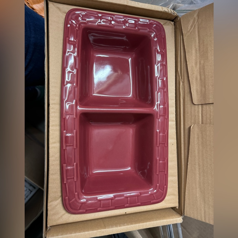 Longaberger Ceramic Divided Serving Dish - Burgundy